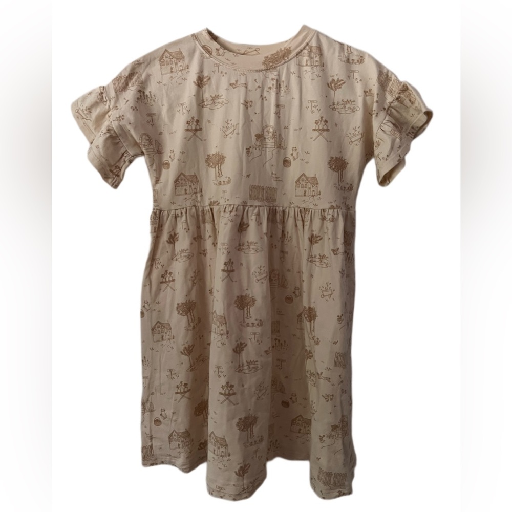 Rylee + Cru Cream Kids Dress with Brown Print